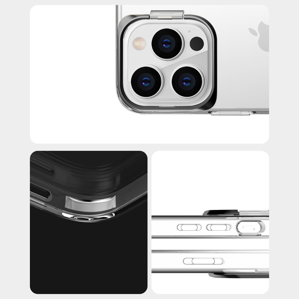 iPhone 14 Pro Max Gummi Case Schutzhülle   Metall Kickstand - Transparent