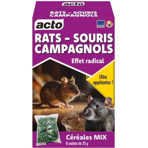 Appât céréales mix - rats, souris et campagnols - 150 g - 6 sachets de 25 g