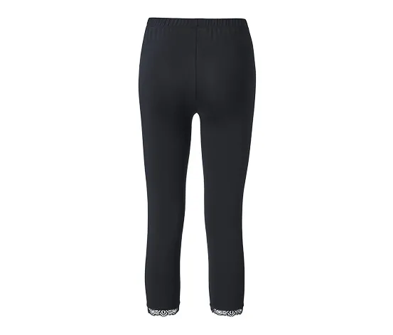 3/4-Leggings mit Spitzenborte, schwarz