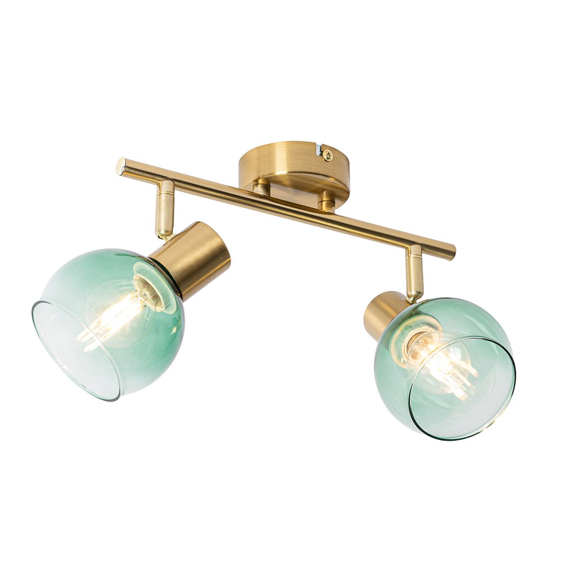 Art Deco spot goud met groen glas 2-lichts - Vidro