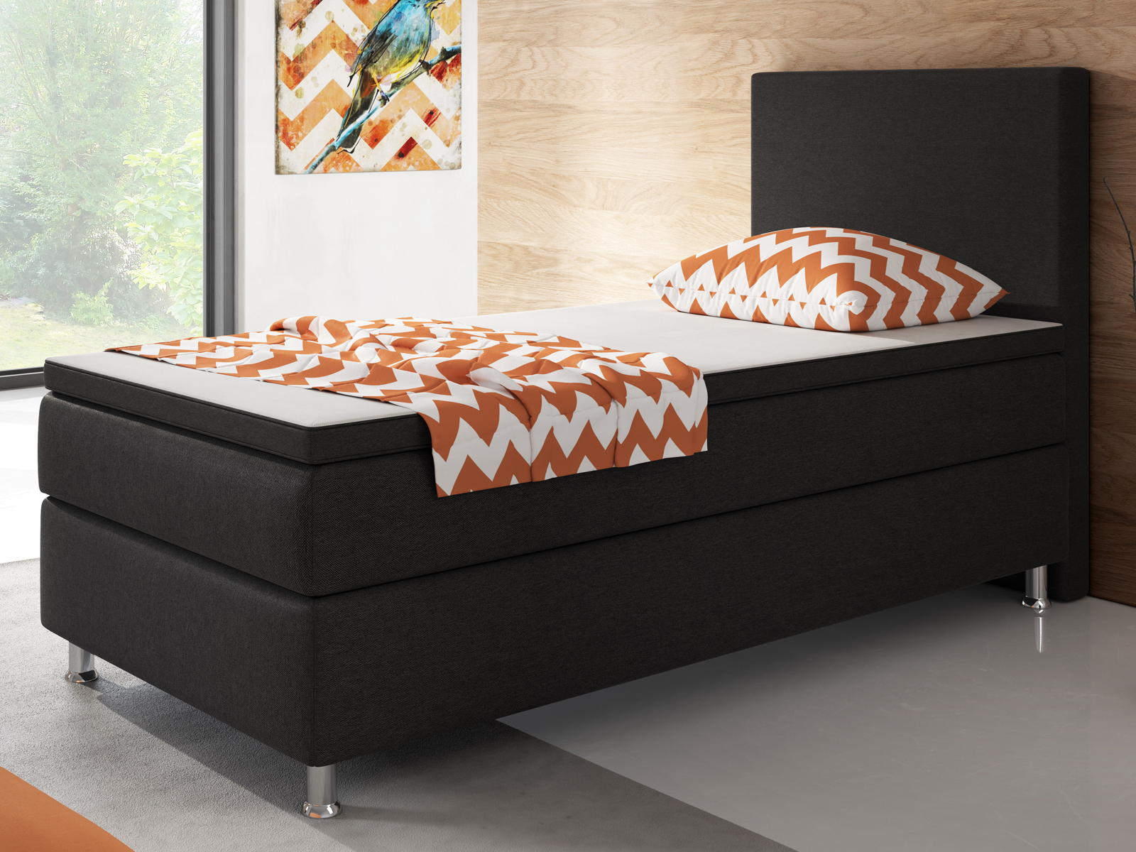 Boxspringbett - schwarz - mit Topper - H3 - 90x200 cm