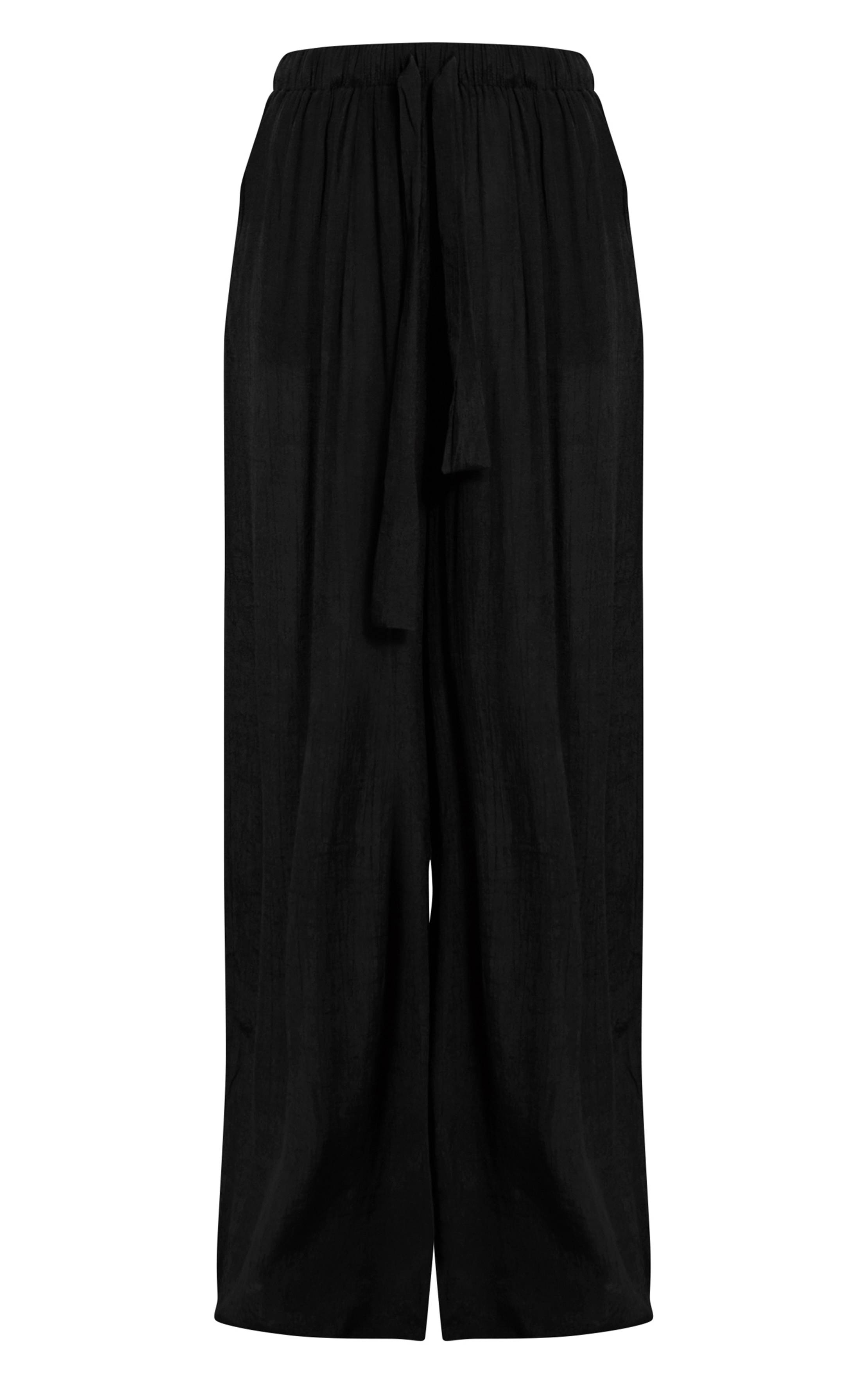 Noir Pantalon De Plage Palazzo Aspect Lin