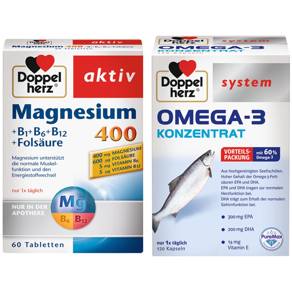 Doppelherz® OMEGA-3 Konzentrat + aktiv Magnesium 400 + B1 + B6 + B12 + Folsäure