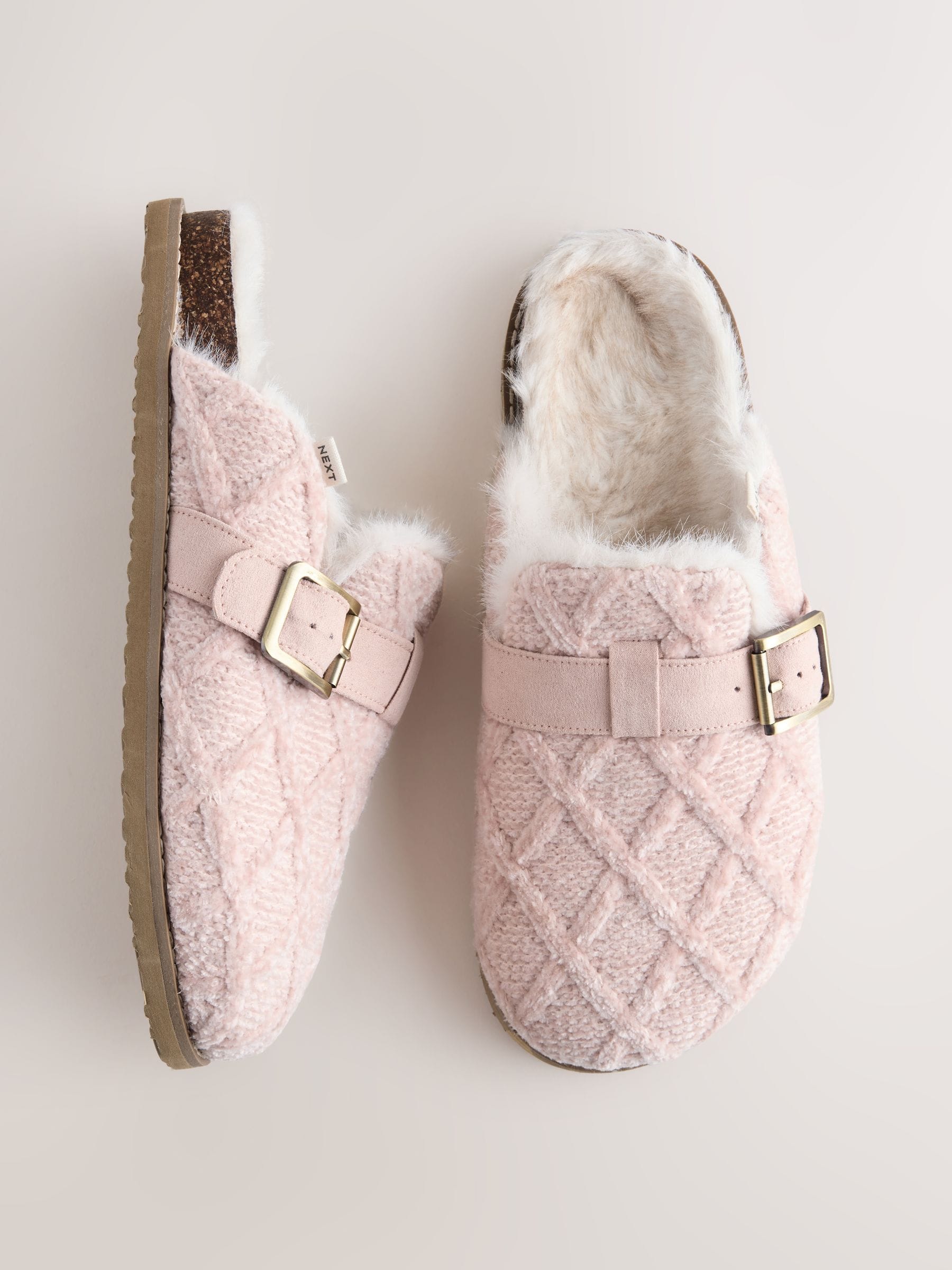 Roze - Faux Fur Footbed Buckle Slippers