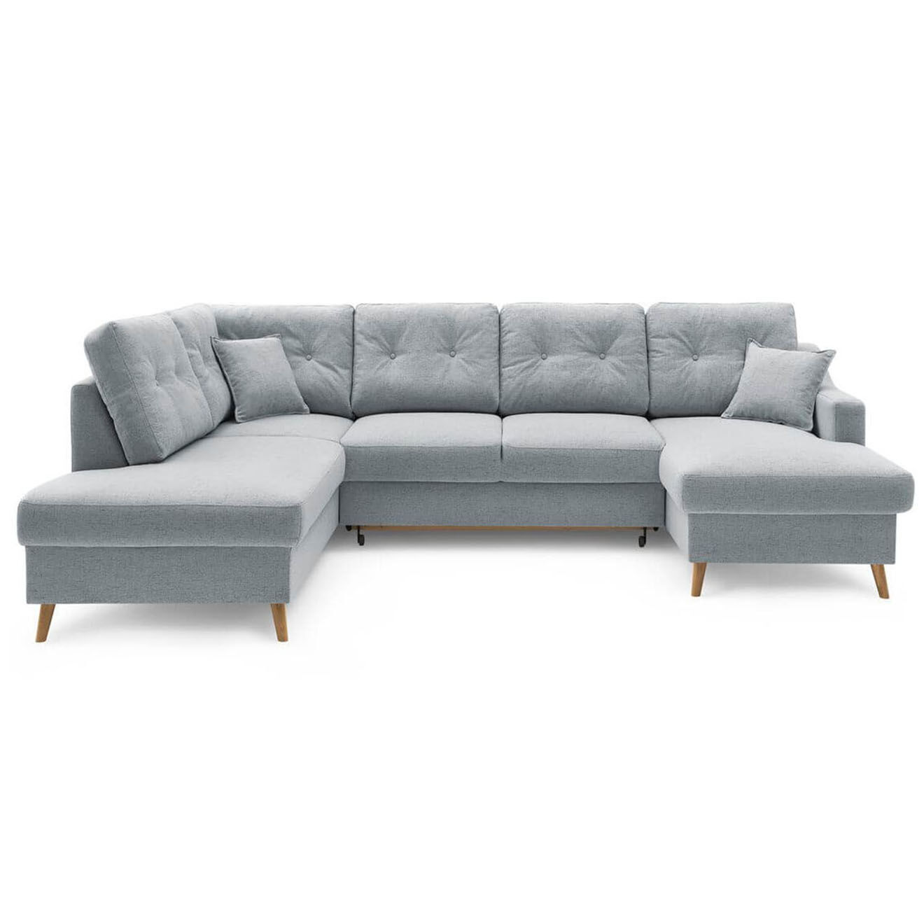 Bobochic Canapé d'angle panoramique convertible droit Sweden gris clair - 300x149/90/198x95 cm