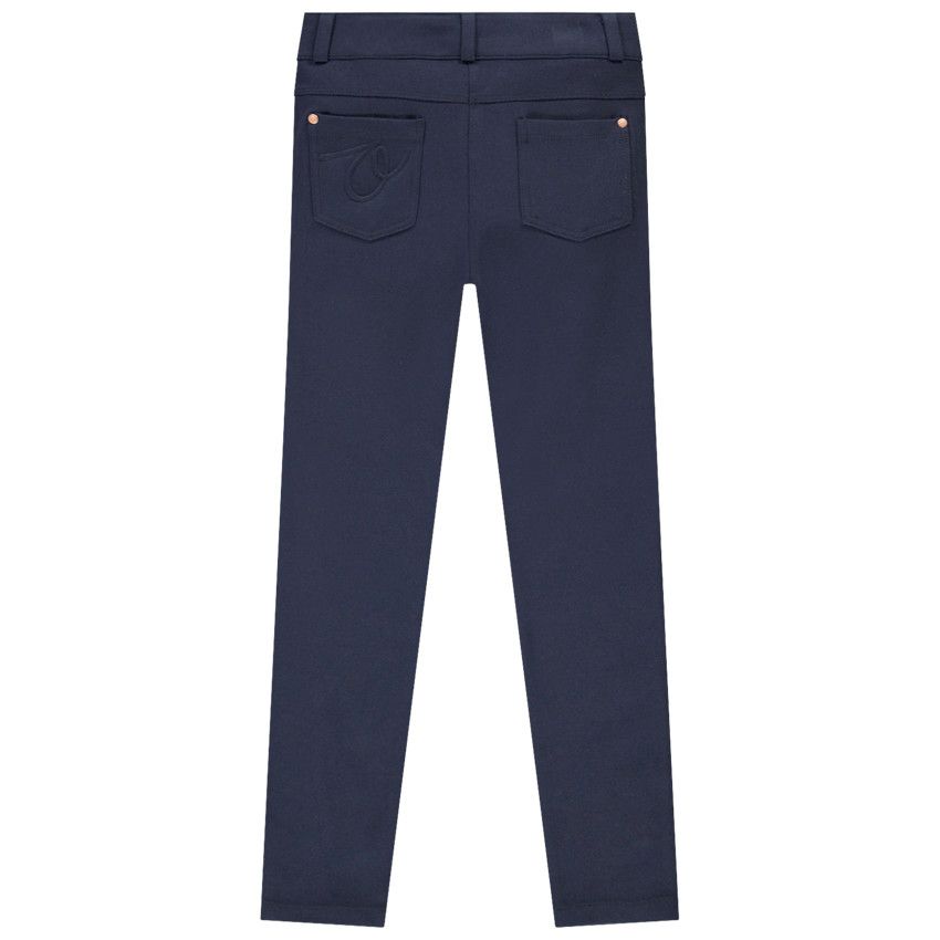 Pantalon milano uni avec empiècements aux genoux pour fille - Bleu marine