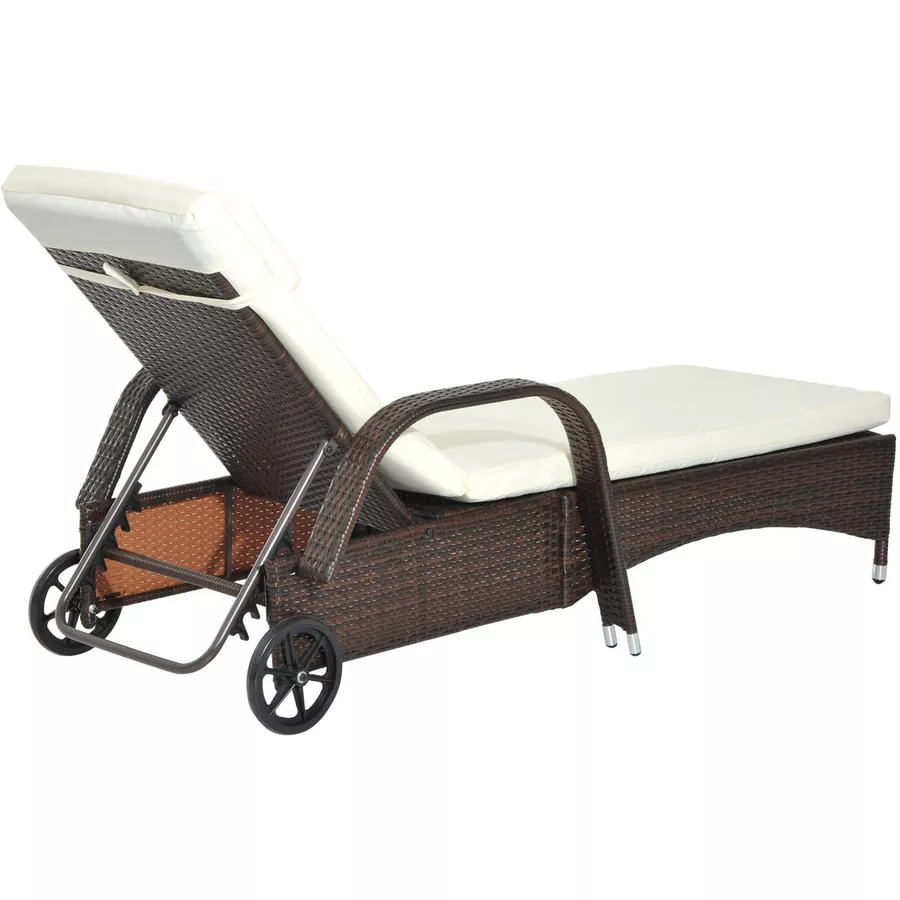 Outsunny Mobile Rattanliege für den Garten kaffeebraun, creme