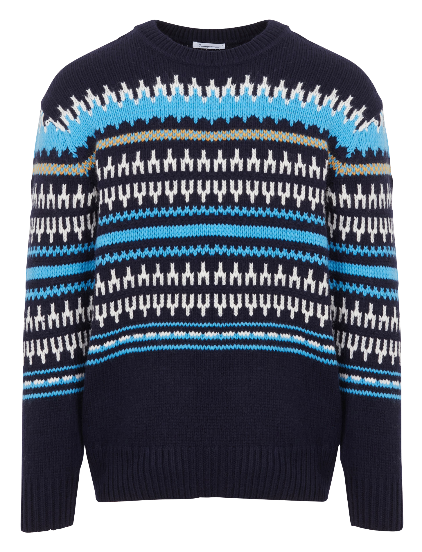 Pull col rond imprimé en laine| Bleu