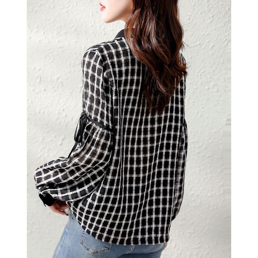 Jeonseon - Blouse met lange mouwen, kraag en strik