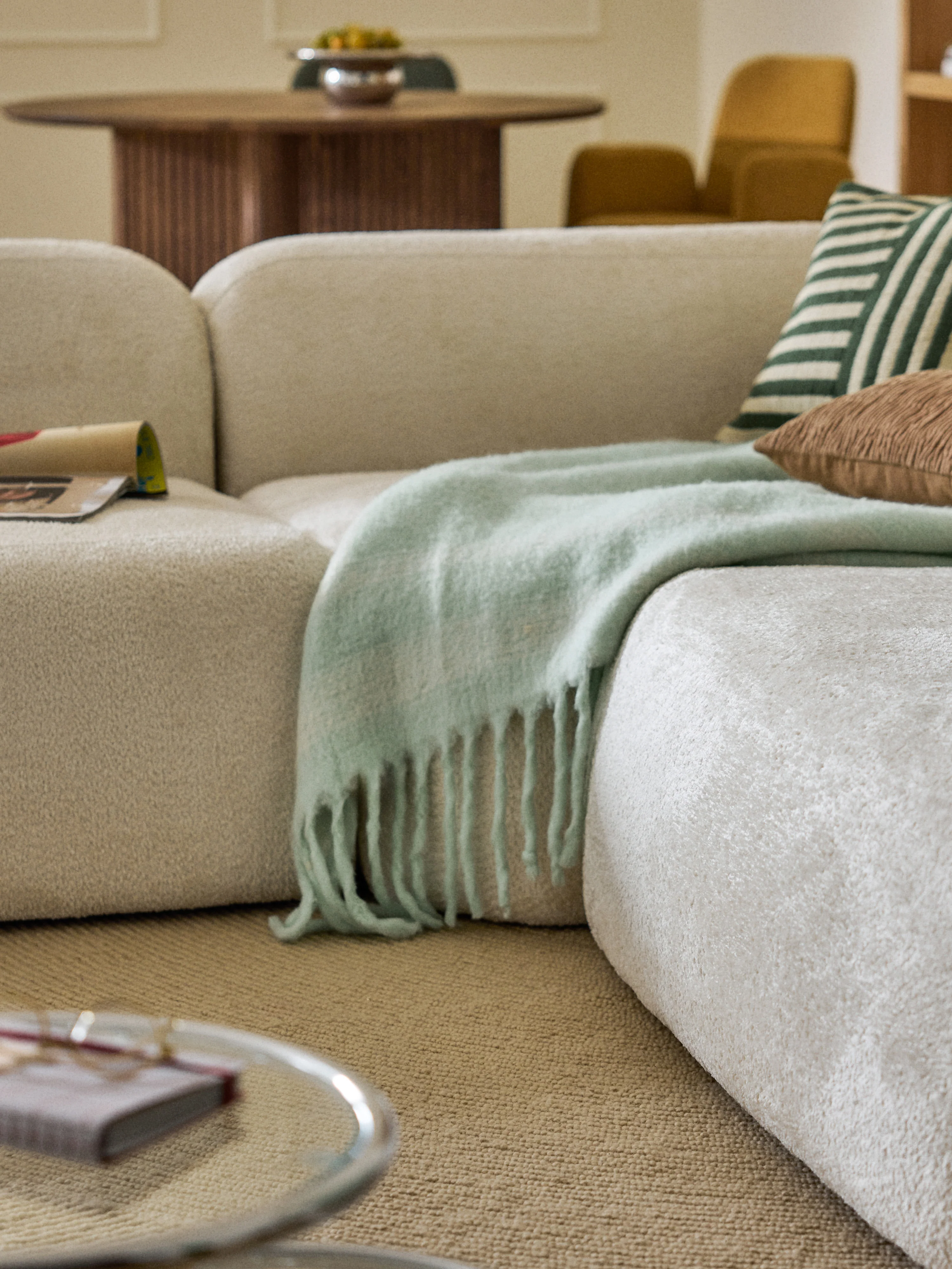 XL modulaire teddy bouclé hoekbank Wolke (4-zits) met chaise longue