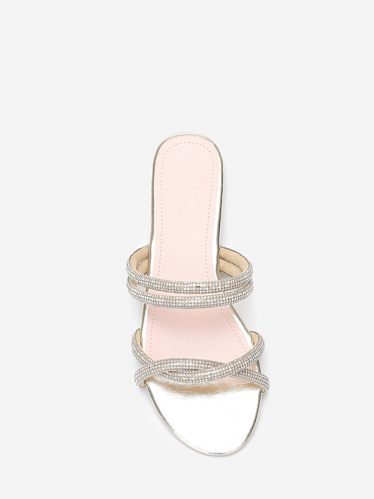 Mules plates à multi-brides en strass- Doré