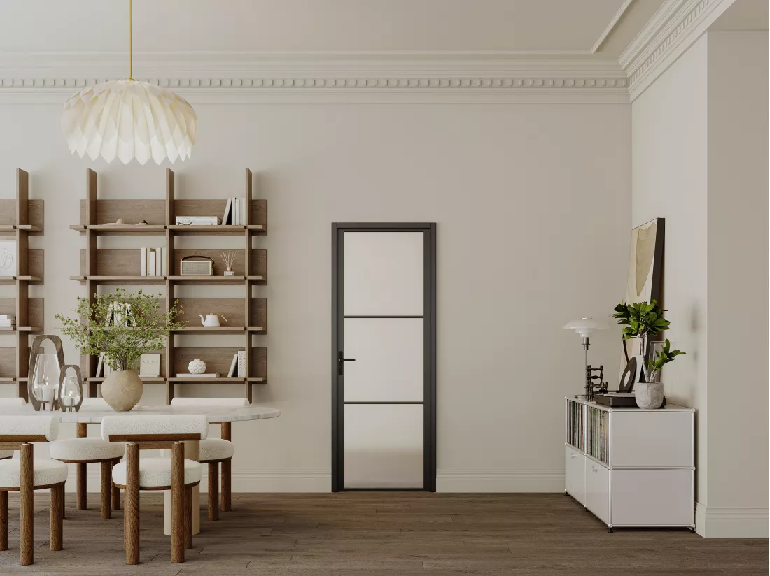 Bloc porte réversible en aluminium et verre trempé dépoli - H204 x L83 cm - Noir - MASERU