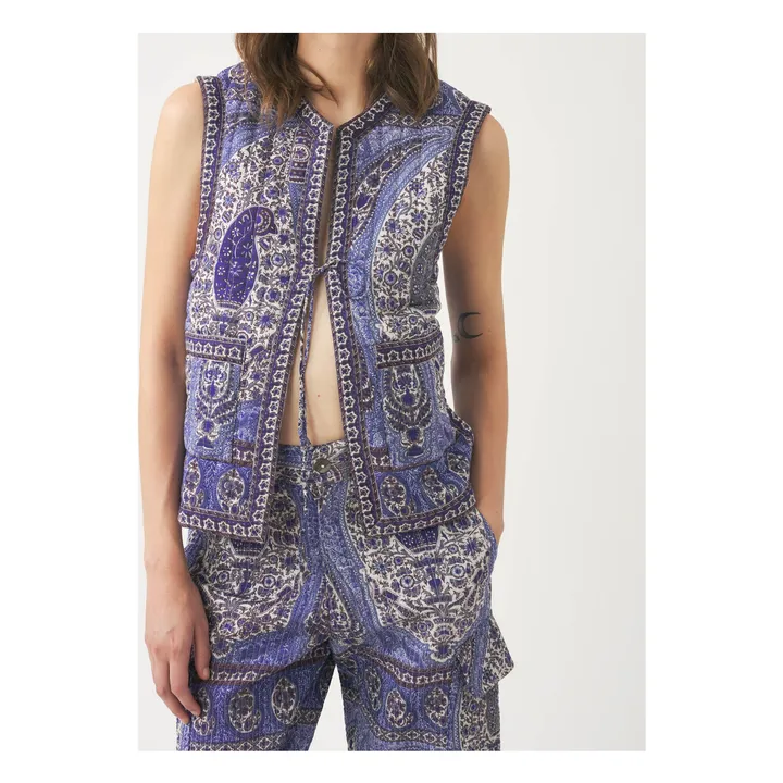 Antik Batik Veste Sans Manches Matelassée Tajar Voile de Coton | Bleu