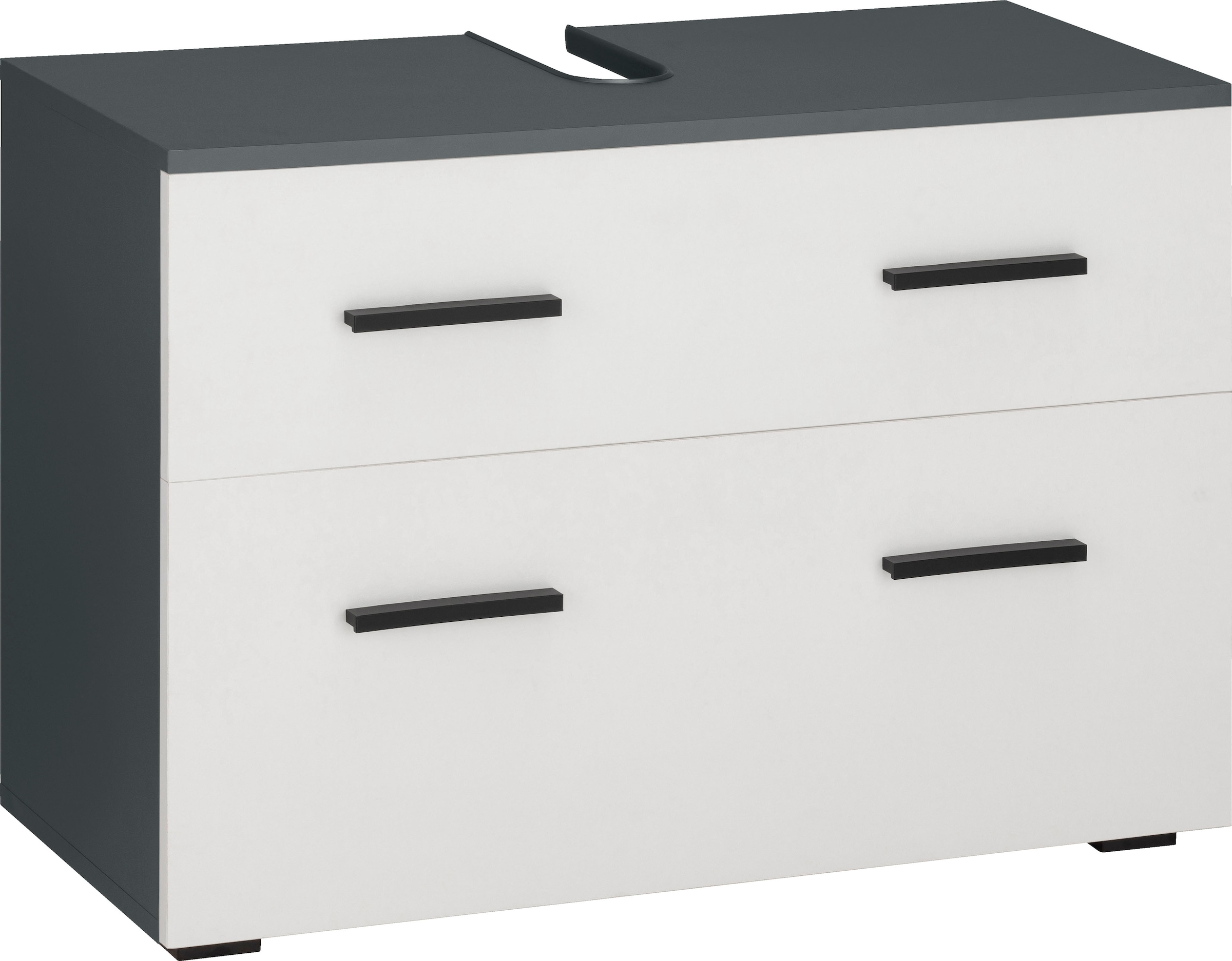 INOSIGN Waschbeckenunterschrank »Skara« mit Klappe und Schubkasten, schwarze Griffe, Breite 80 cm, Höhe 55 cm