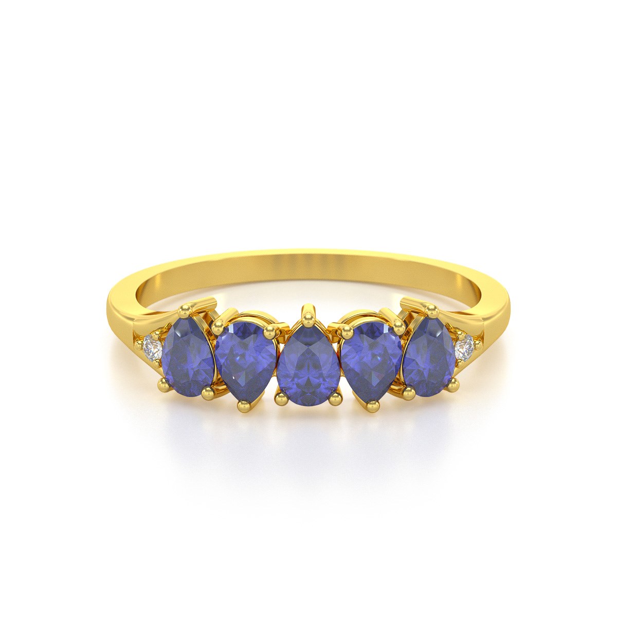 Bague ADEN Or 585 Jaune Tanzanite et diamants 1.74grs