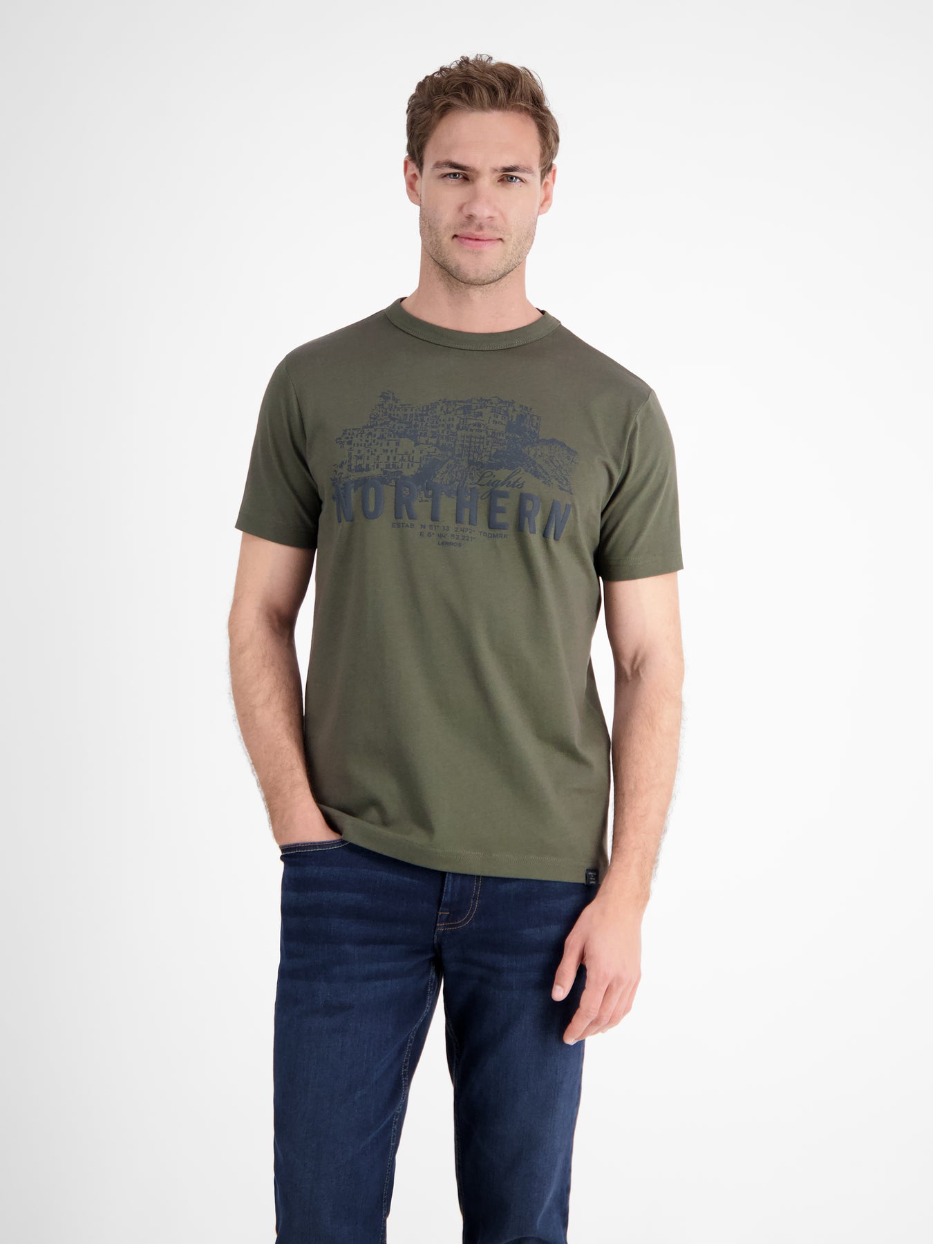Unifarbenes T-Shirt mit Brustprint