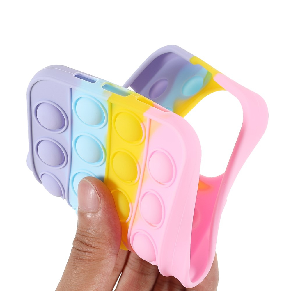2in1 iPhone 13 Pro Silikon Bubbles Hülle   Anti Stress Pop It Fidget Rainbow Rückseite - Rosa