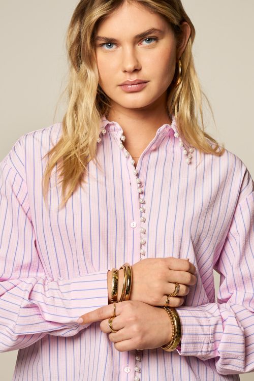 Roze gestreepte blouse met imitatieparels