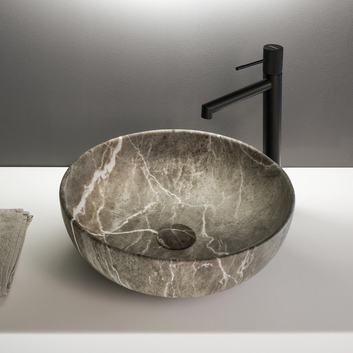Sapho Rondane keramische waskom 41x41cm bruin marmer