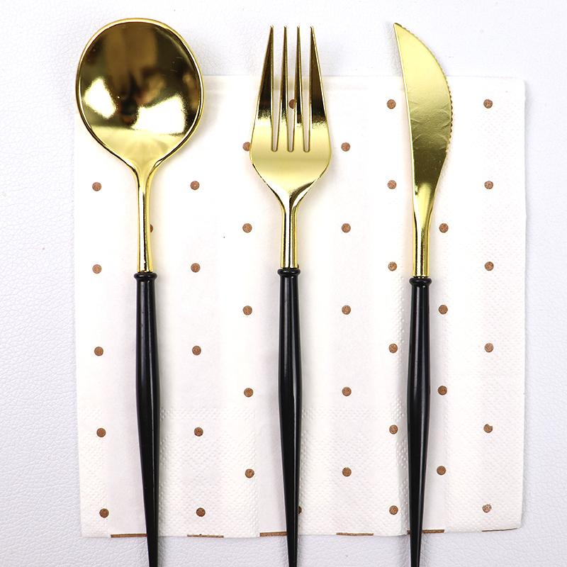 (24-tlg. Set) Einweg Besteck Party Tisch Dekoration - Gold / Schwarz