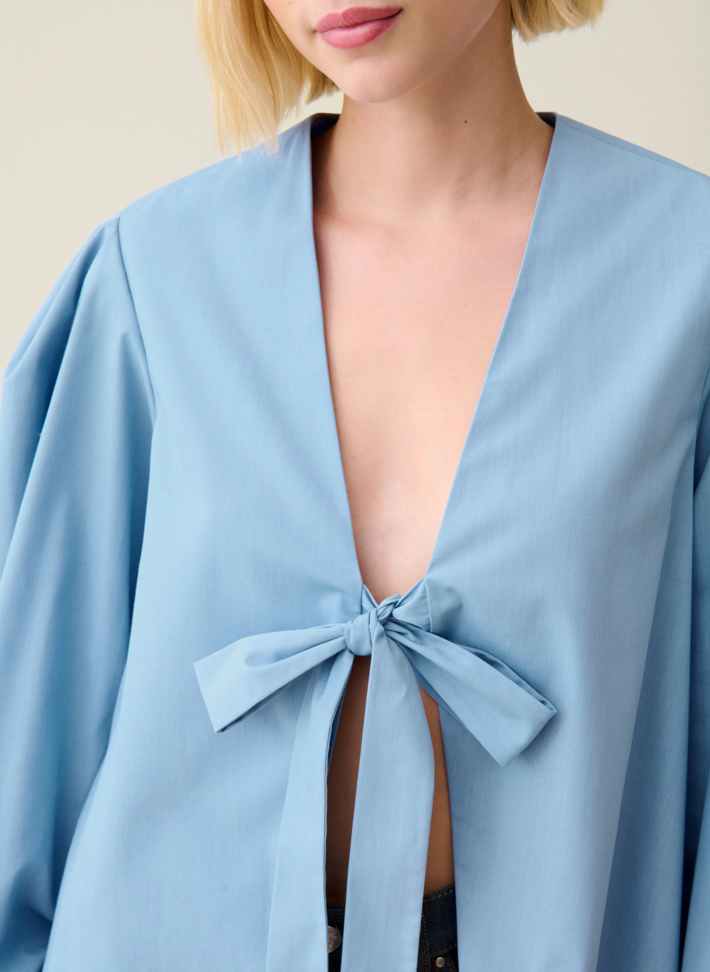 Blouse col V | Bleu