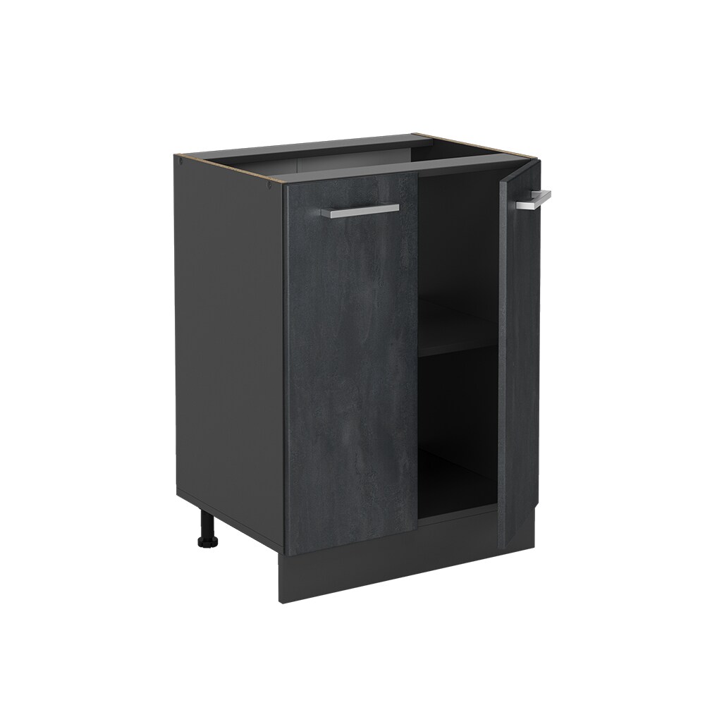 Vicco Unterschrank R-Line Schwarz Beton Anthrazit 60 cm mit Arbeitsplatte Weiß-Marmor