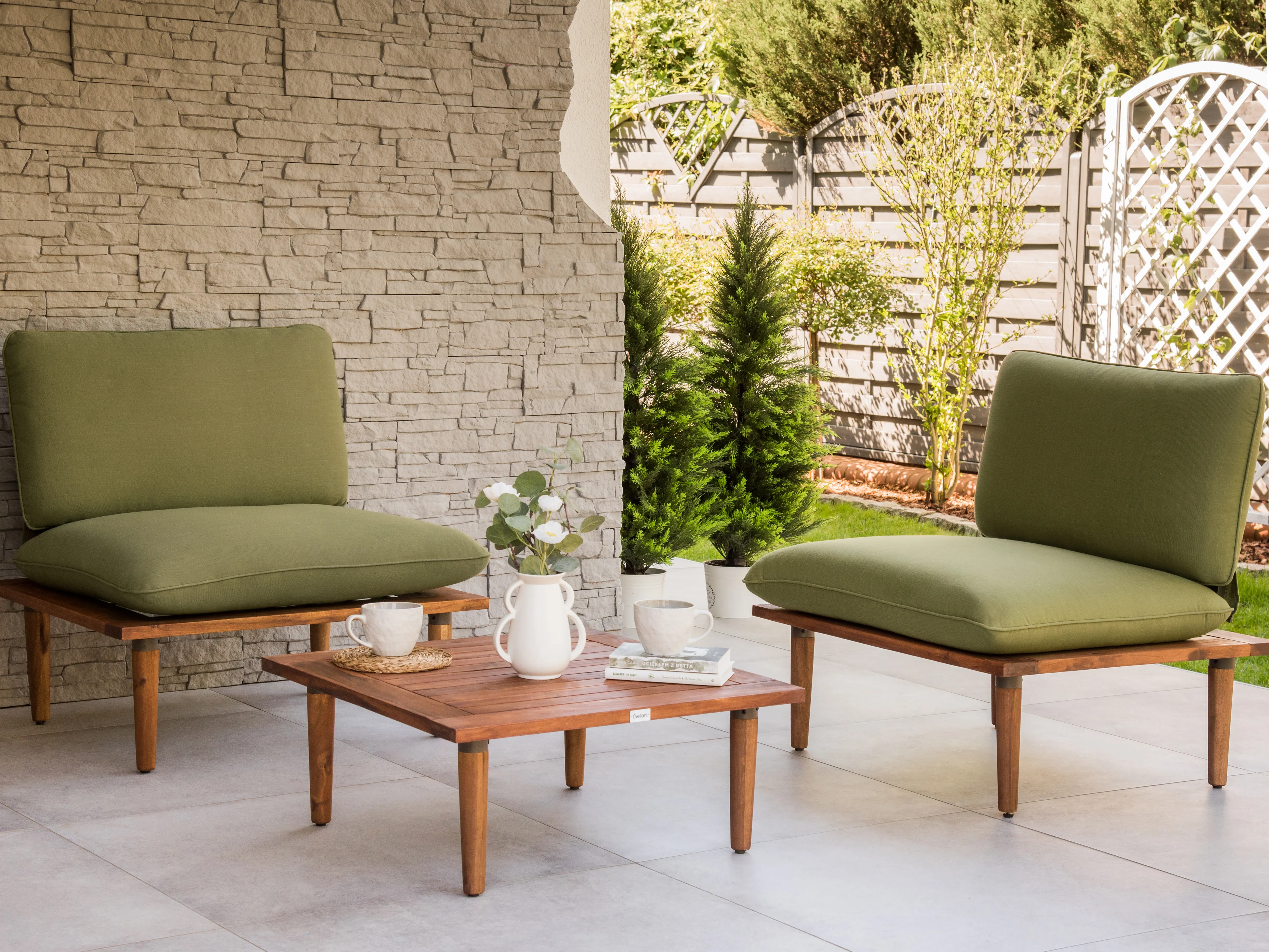 Loungeset met tafel 2-zits FRASCATI modulair Gecertificeerd acaciahout Olijfgroen