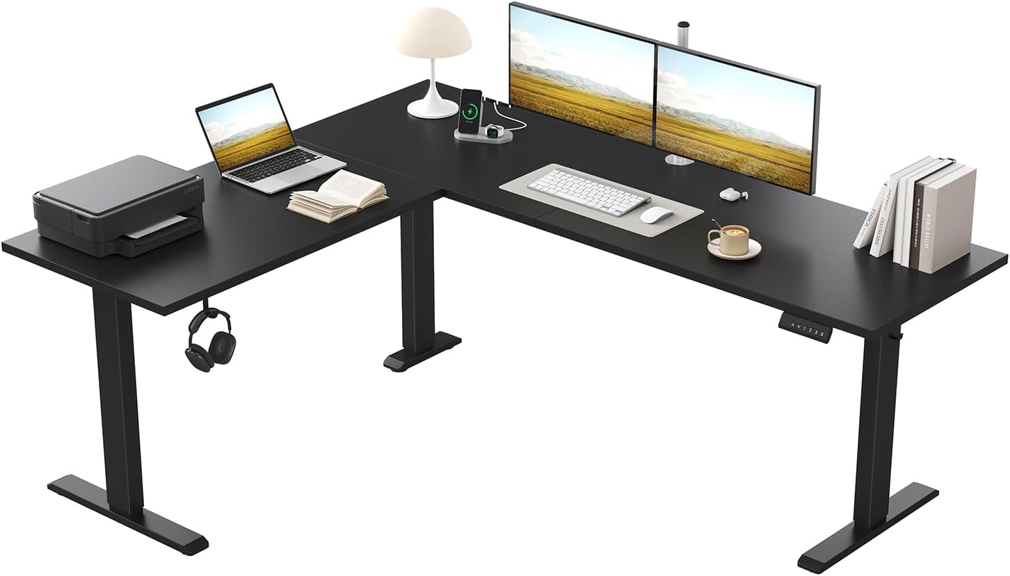 Klicelor L-förmiger Elektrischer Schreibtisch Höhenverstellbar, 160 x 140 cm L Form Stehschreibtisch mit 3 Memory-Funktionen und Antikollisionstechnologie, ergonomischer Computertisch, Schwarz