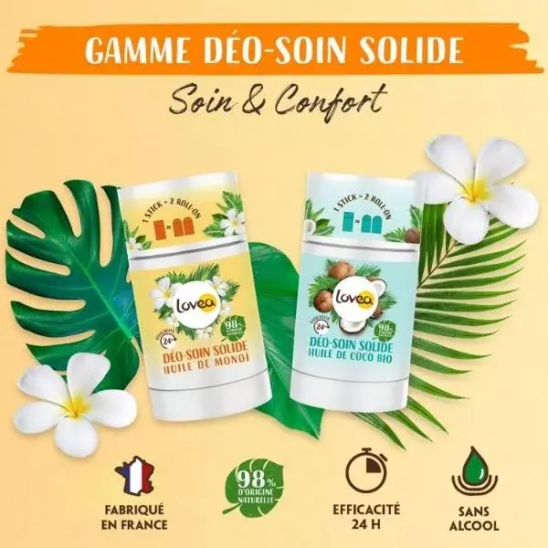 Lovea - Desodorante Sólido - Óleo de Coco Orgânico - 24 horas de eficácia 50g