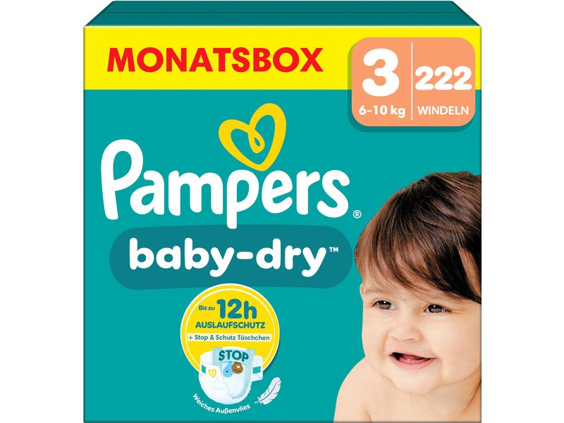 Pampers Windeln Baby Dry Midi Grösse 3 Monatsbox 6-10 kg, 222 Stück