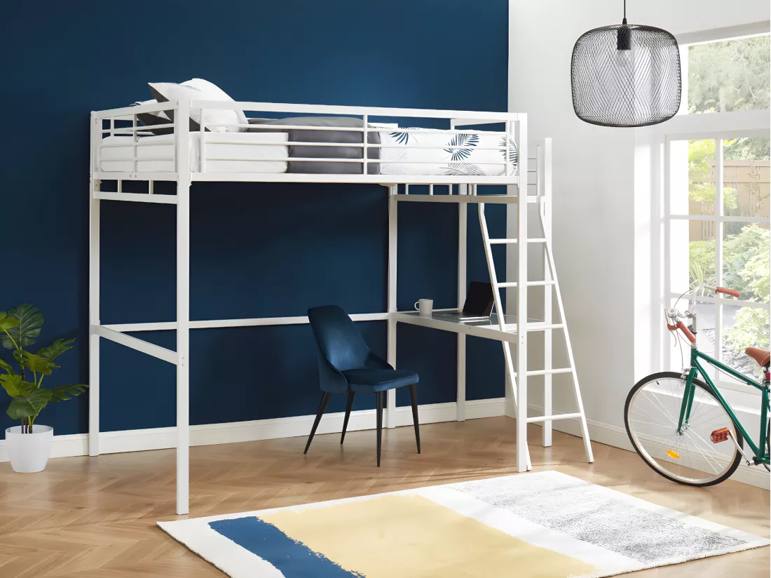Lit mezzanine CASUAL II - 140 x 190 cm - plateforme bureau - Blanc