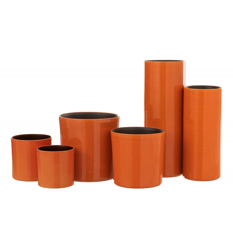 Vase haut en céramique orange 15x15x37 cm