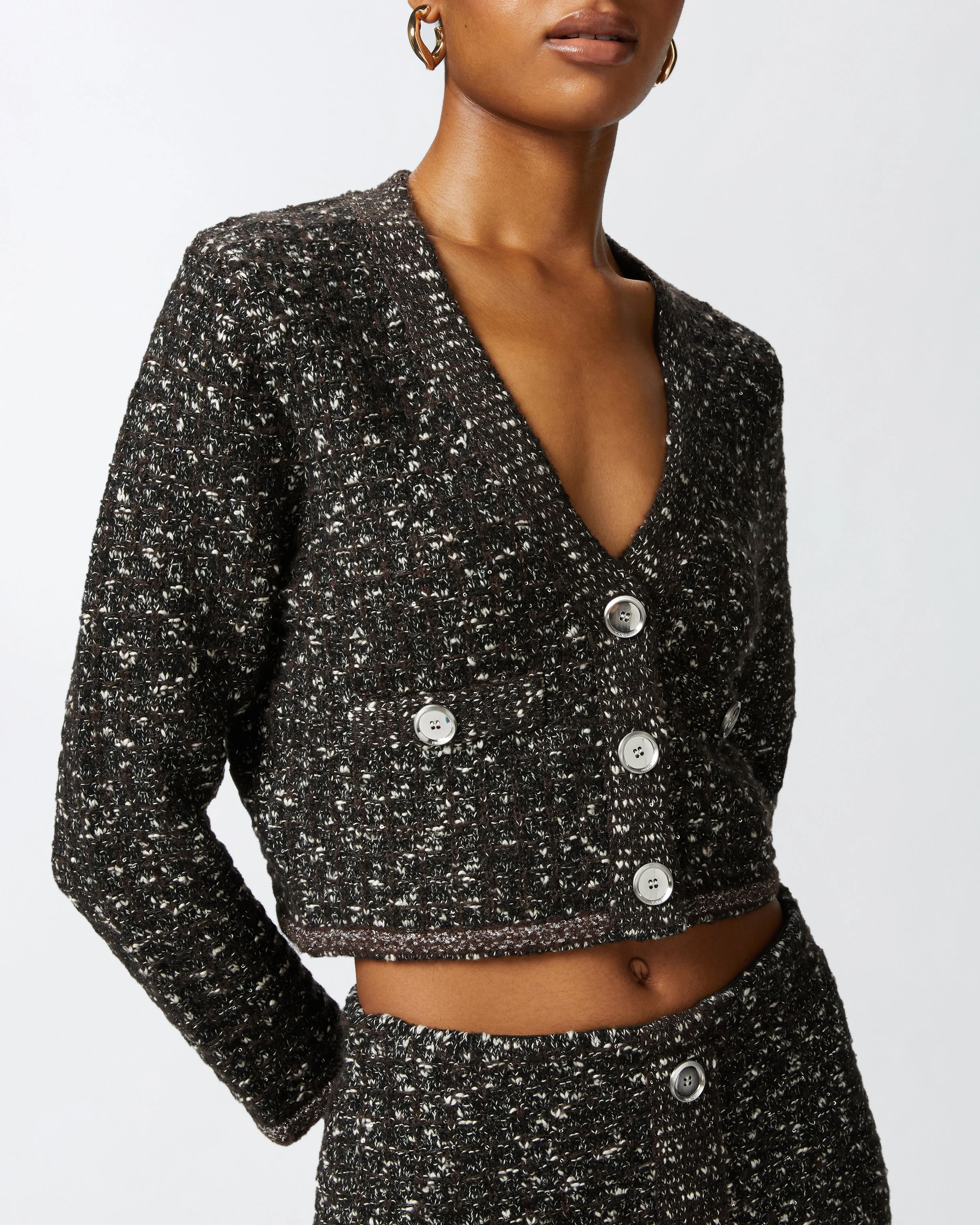 Cardigan court à paillettes et col v | Multicolore