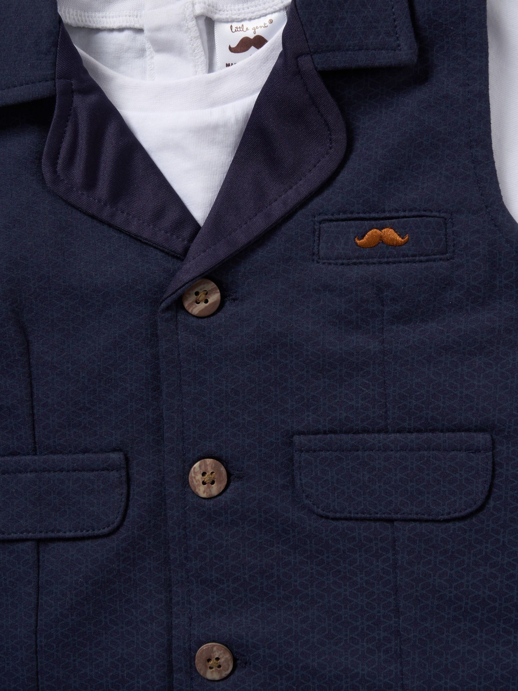 Blauw - Little Gent 100% Cotton Shirt, Waistcoat & Shorts Set