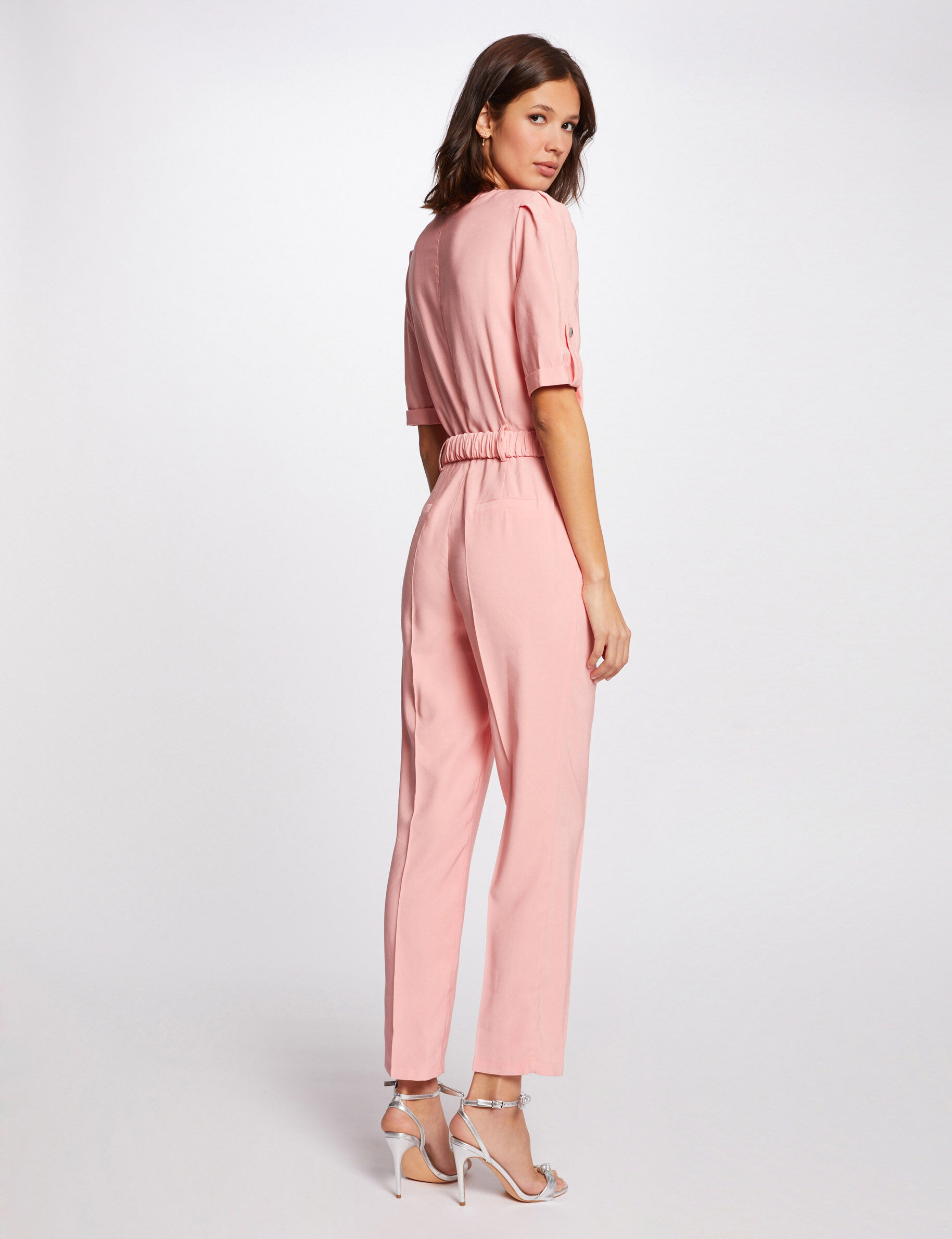Combinaison droite avec ceinture rose pale femme - rose_pale