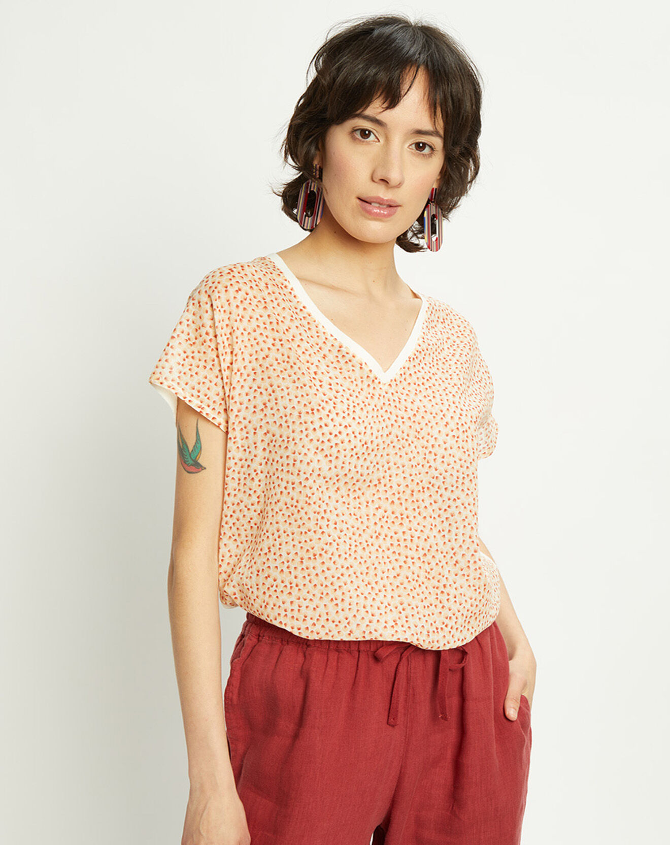 Harris Wilson T-Shirt en Coton & Lin Isaline imprimé papaye