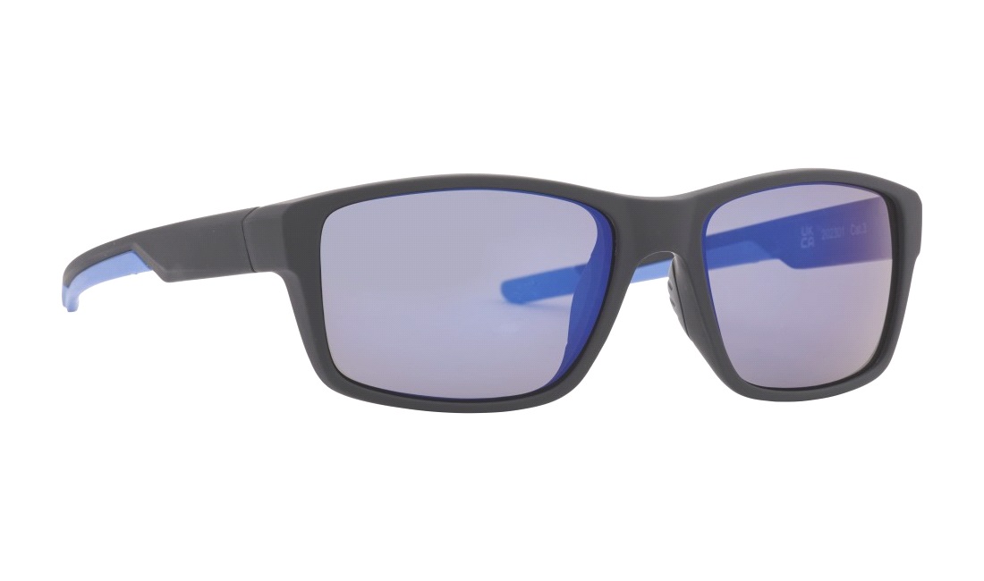 Solbrille mat sort med blå glas