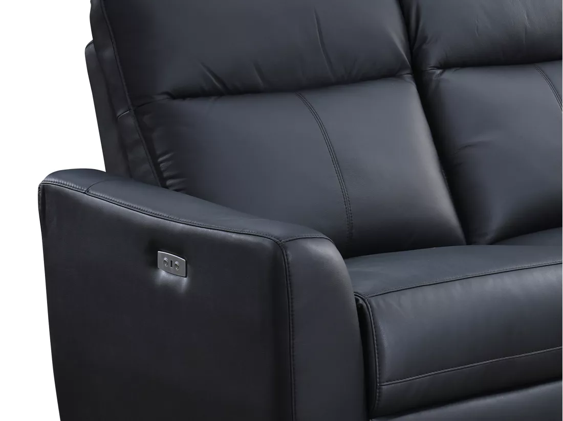 Canapé d'angle droit relax électrique en cuir noir ISPICA