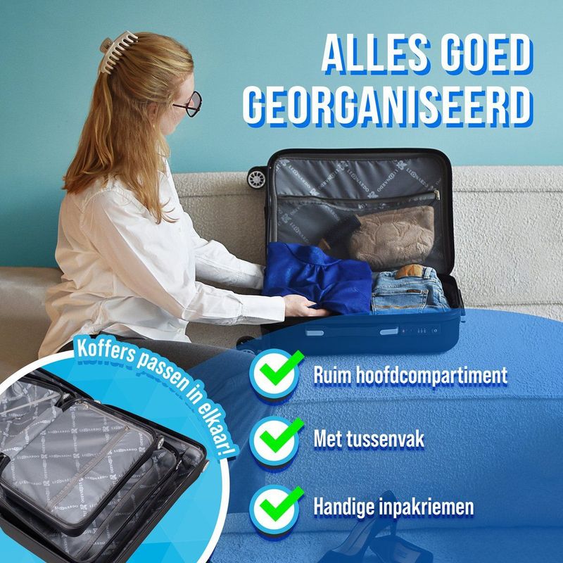 Leonardo - Handbagage Koffer - Reis Trolley - Zwart - 30 Liter