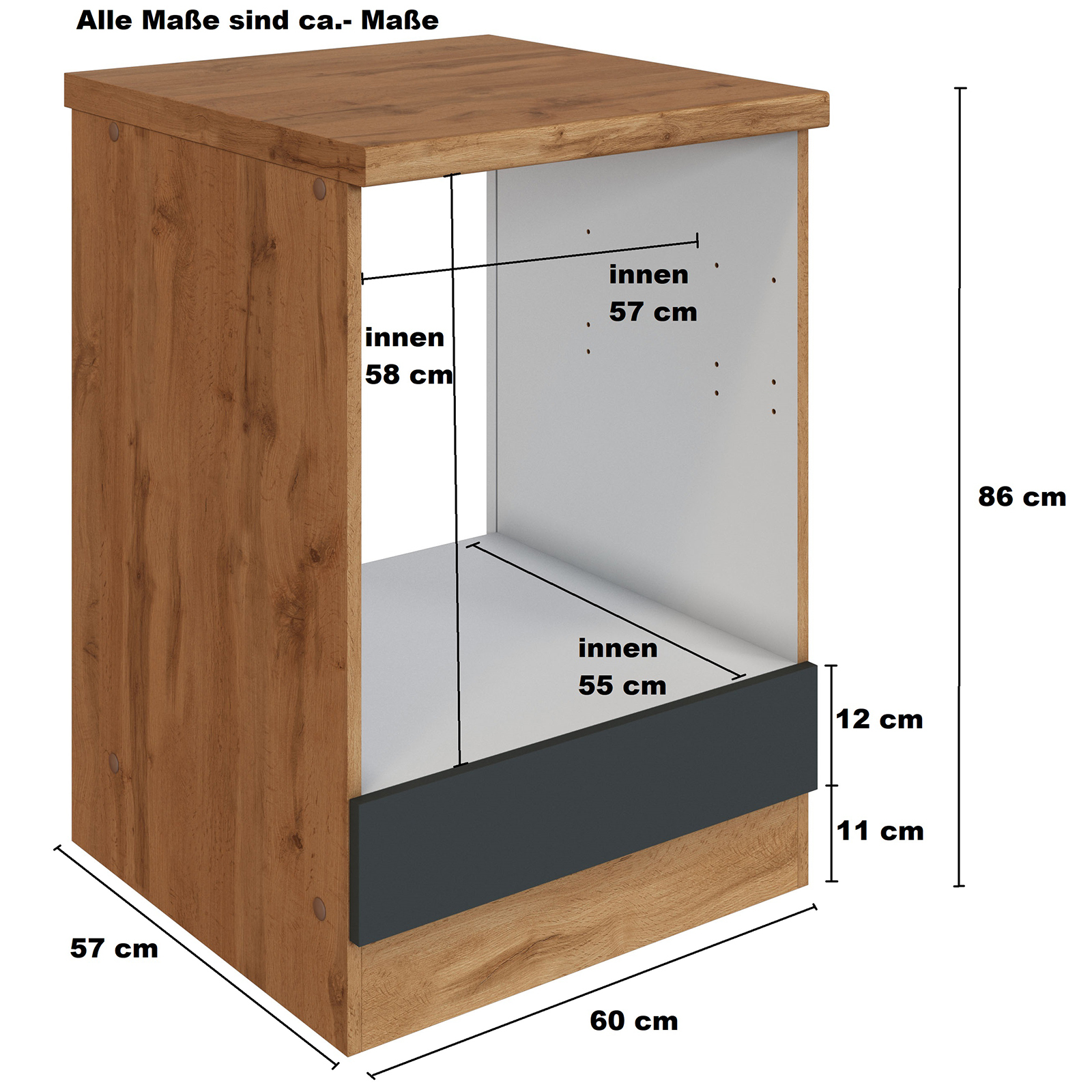 Herdumbauschrank FLORENZ - Wotaneiche-grau matt - 60 cm
