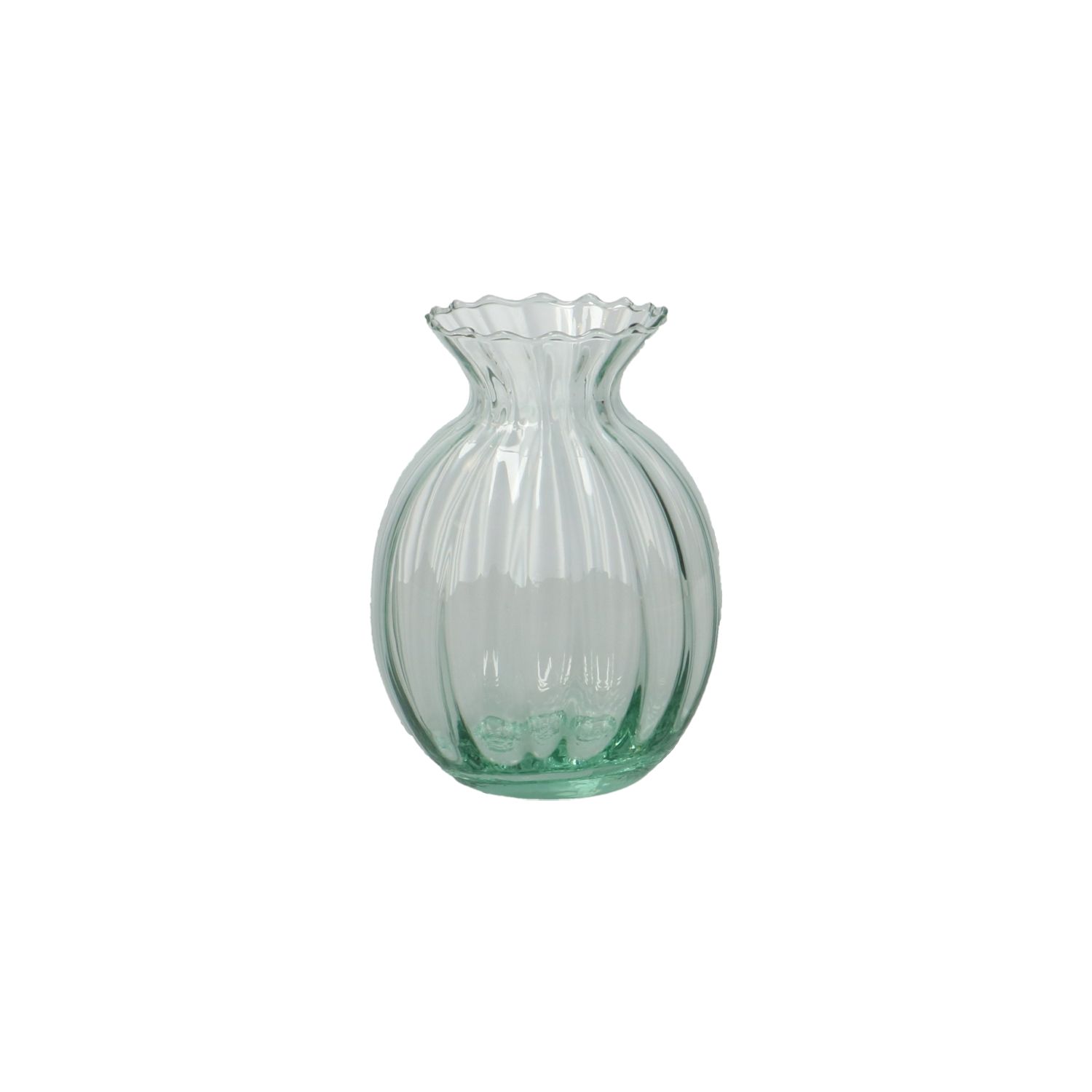Vaas, ribbels, groen glas, 12 cm