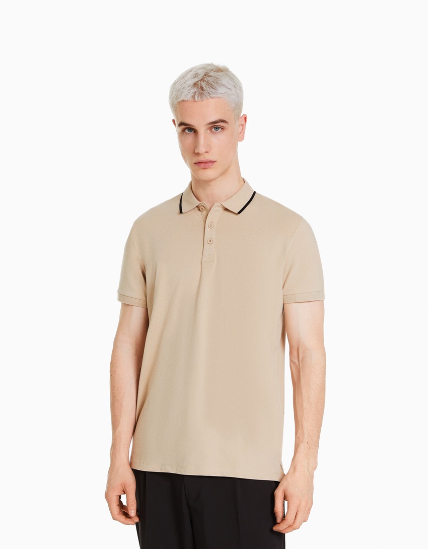 Camisa polo listrada de manga curta