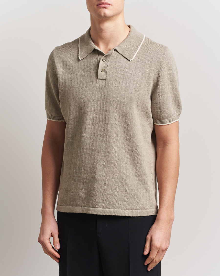 Filippa K Linen Cotton Knitted Polo Moss Grey