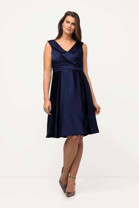 Abendkleid, A-Linie, drapiert, V-Ausschnitt, ärmellos