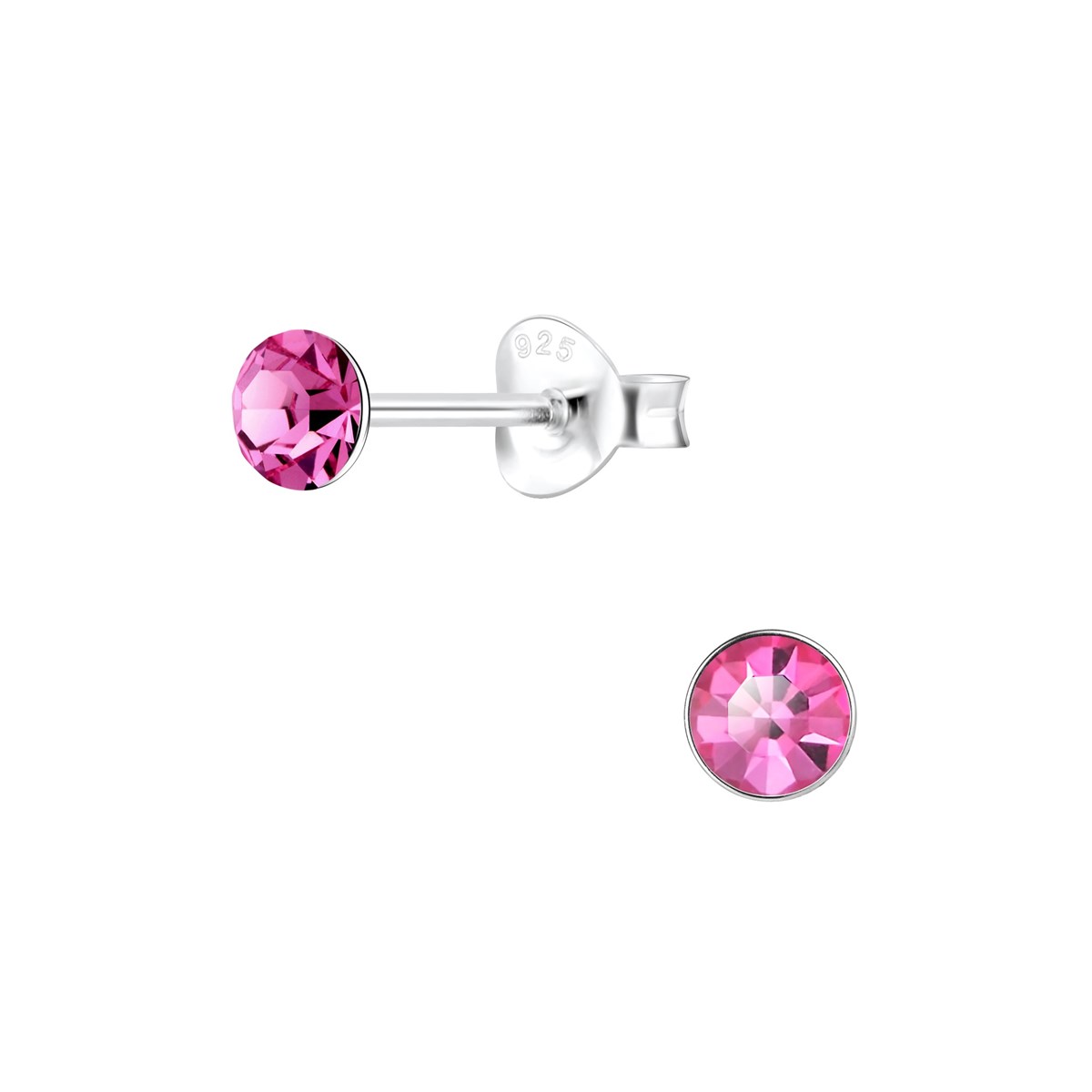 Boucles d'oreilles cristal rose 4mm en argent 925