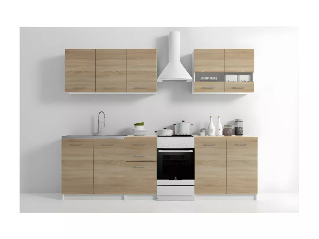 ELIF - Cuisine Complète Modulaire + Linéaire L 200 cm 6 pcs - Plan de travail INCLUS - Ensemble meubles armoires cuisine