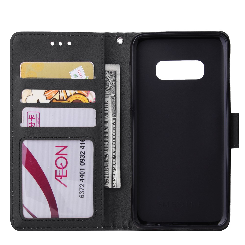 Samsung Galaxy S10e Leder Tasche Flip Cover mit Kartenfach   Handschlaufe - Schwarz