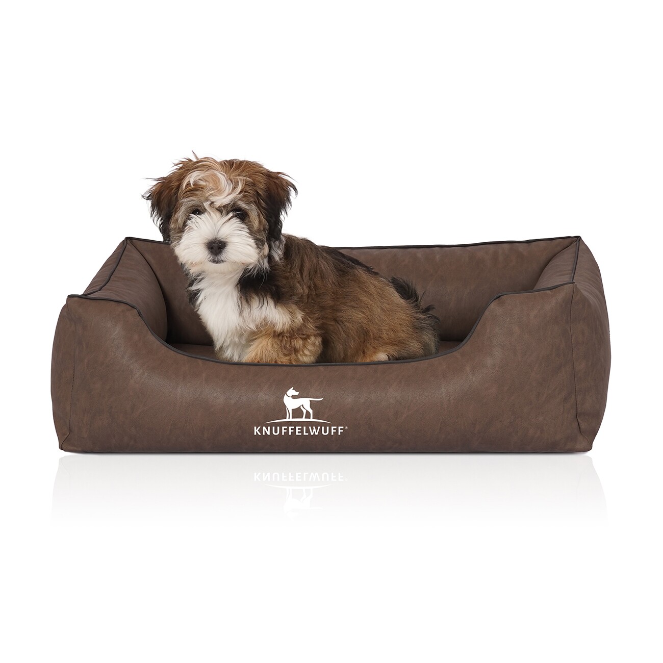 Knuffelwuff Hundebett Henderson aus marmoriertem Kunstleder braun M-L