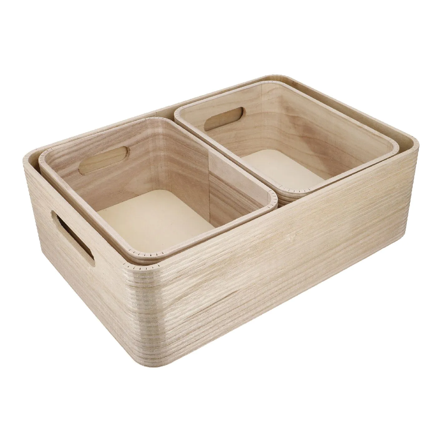 3er Set Kiste, geriffelt/natur