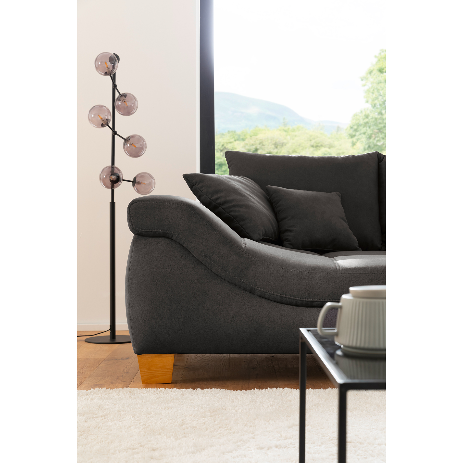 Ecksofa - anthrazit - Microfaser - beidseitig montierbar